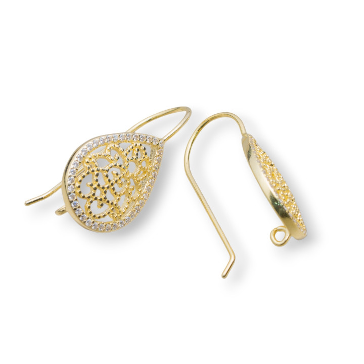 Boucles d'Oreilles Base Argent 925 Filigrane Goutte 12x27mm 3 Paires Doré