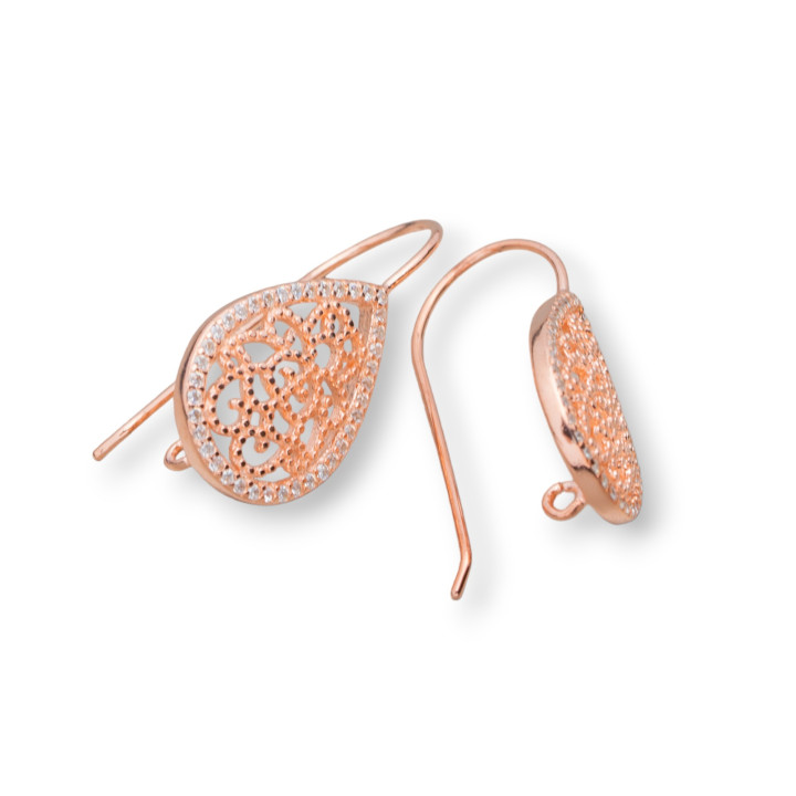 Base Per Orecchini Di Argento 925 A Monachella Goccia Filigrana 12x27mm 2 Paia Oro Rosa