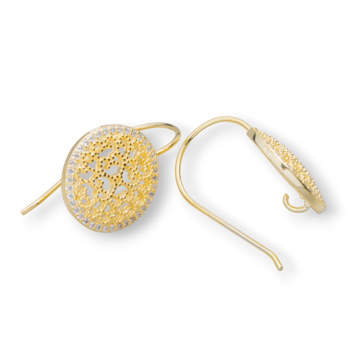 Base for 925 Silver Earrings with Round Filigree Earrings 15mm 3 Pairs Golden