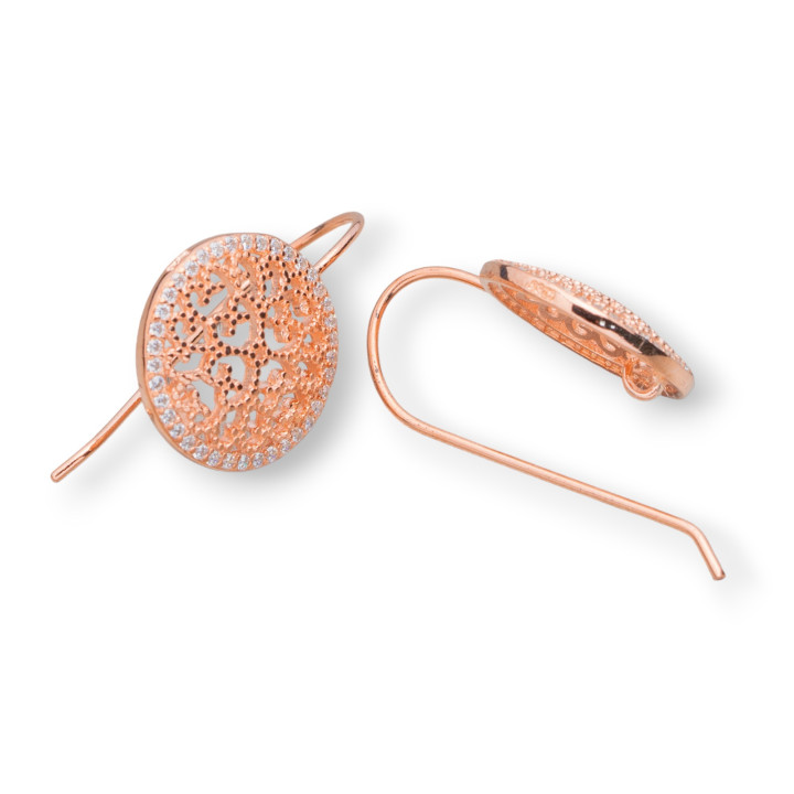 Base For Earrings Of 925 Silver Round Hook Filigree 15mm 3 Pairs Rose Gold