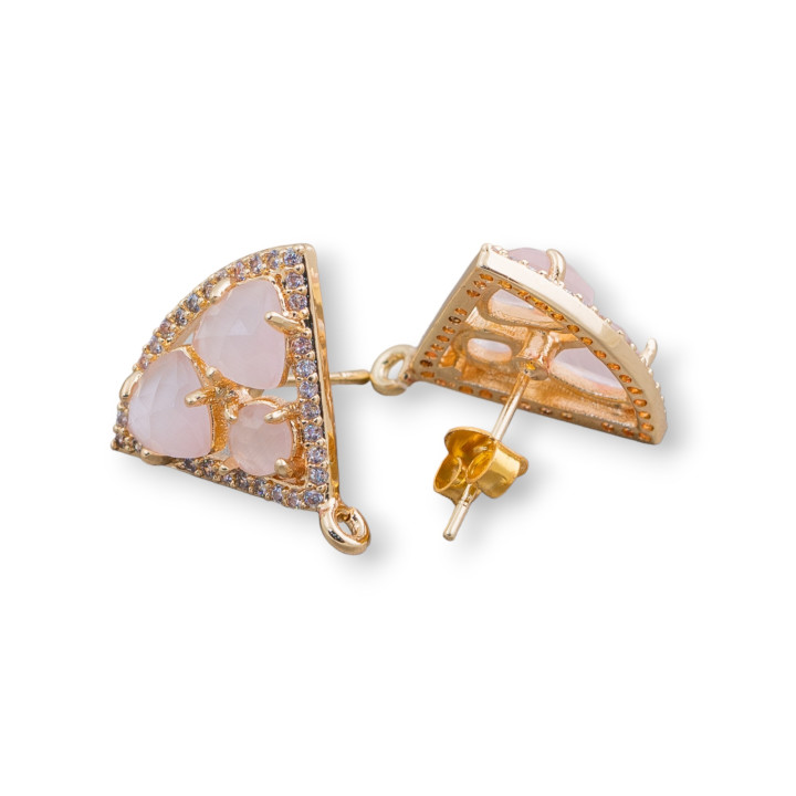 Brass Stud Earring Base Triangle with Cat's Eye Cabochon Set 18x15mm 5 Pairs