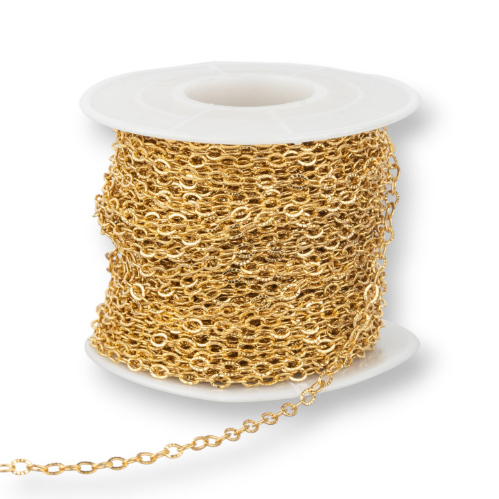 Chaîne Acier Ovale Tournesol 2,6x3,5mm Fil 0,5 20 Mètres Plaqué Or