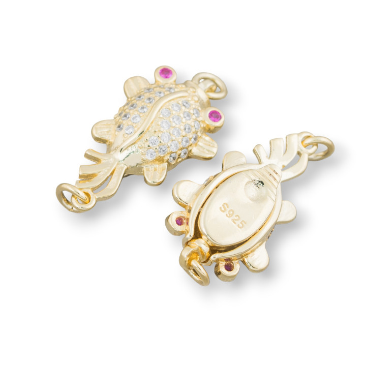 Fermoir Argent 925 Avec Zircon Poisson Rouge 13x20mm 3pcs Yeux Rouge Doré