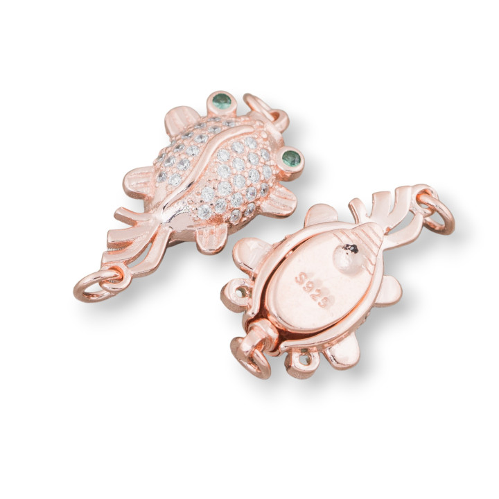 925 Silver Clasp With Zircons Goldfish 13x20mm 3pcs Rose Gold Green Eyes