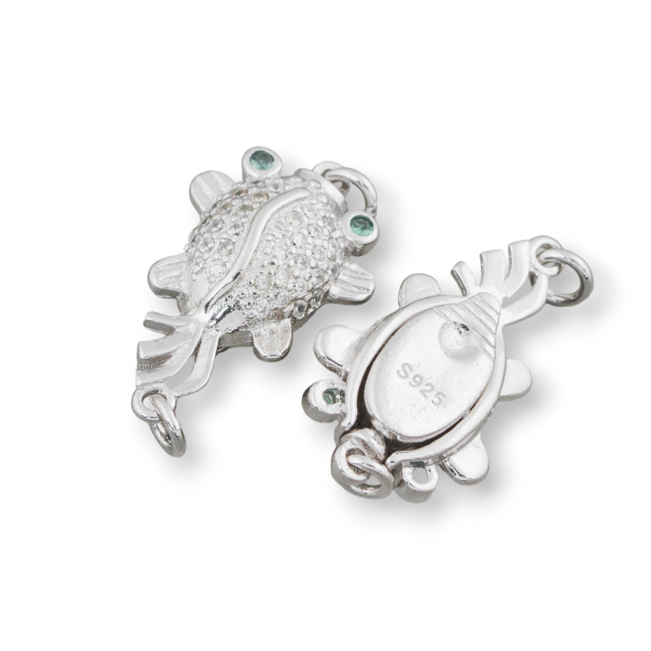 Fermoir Argent 925 Avec Zircon Poisson Rouge 13x20mm 3pcs Yeux Vert Rhodium