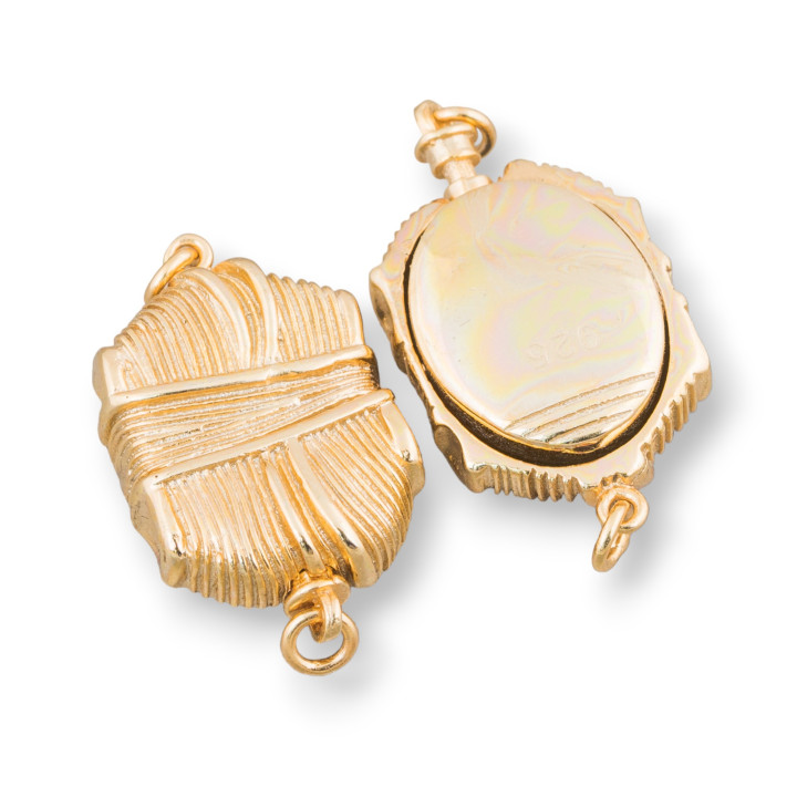 Cierre Fancy De Plata 925 Con Mecanismo De Botón 15x25mm 1pc Dorado