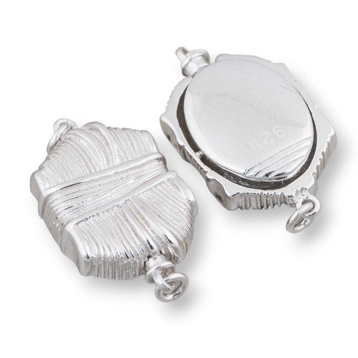 Ausgefallener Verschluss aus 925er Silber mit Knopfmechanismus, 15 x 25 mm, 1 Stück, Rhodium