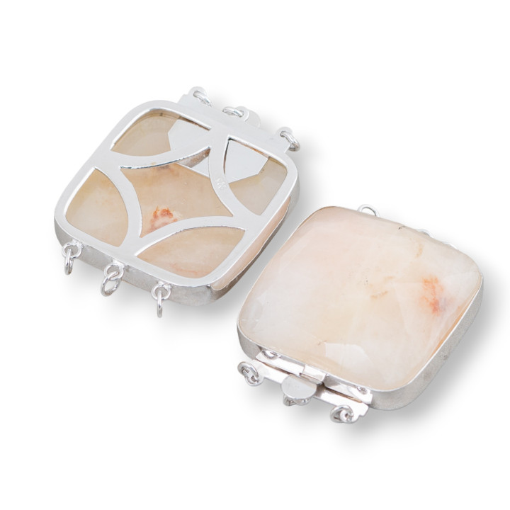 Clasp In 925 Silver And Semi-precious Stones Faceted Square 30mm - Calcite