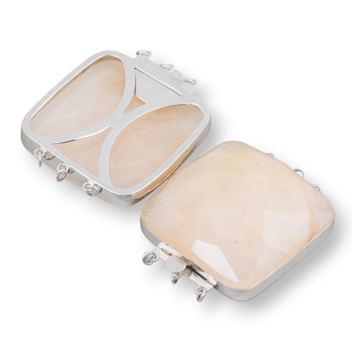 Fermoir En Argent 925 Et Pierres Dures Carré Facette 40mm - Calcite