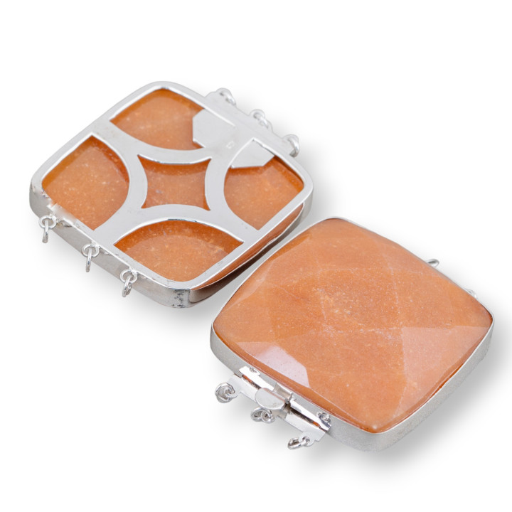 Chiusura In Argento 925 E Pietre Dure Quadrato Sfaccettato 40mm 1pz Avventurina Rossa (Eosite)