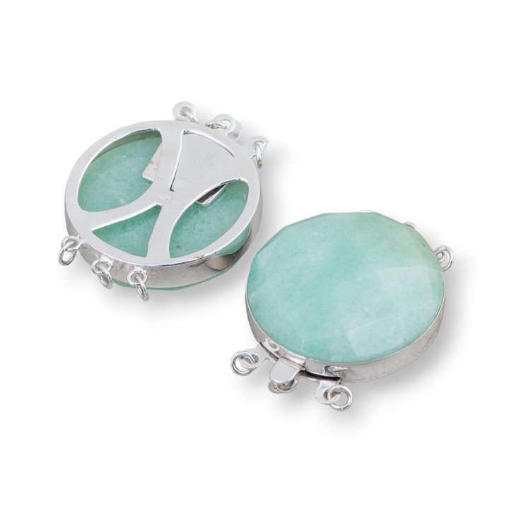 925 Silver and Semiprecious Stones Faceted Round Clasp 30mm - Green Aventurine