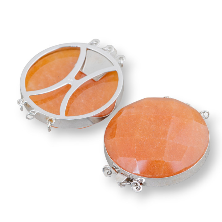 Fermoir En Argent 925 Et Pierres Dures Rond Facette 40mm - Aventurine Rouge (Eosite)