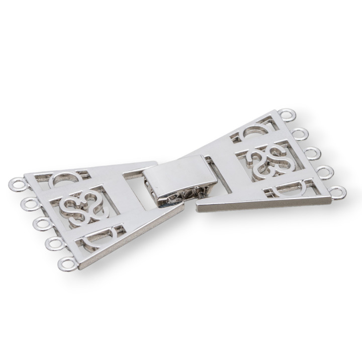 Chiusura Di Ottone Trapezio A 5 Fili 60x30mm 2pz Rodiato