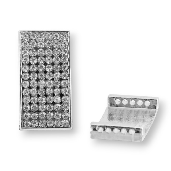 Composant Laiton Avec Strass Entretoise 5 Trous Rectangle 18x38mm 10pcs Rhodium