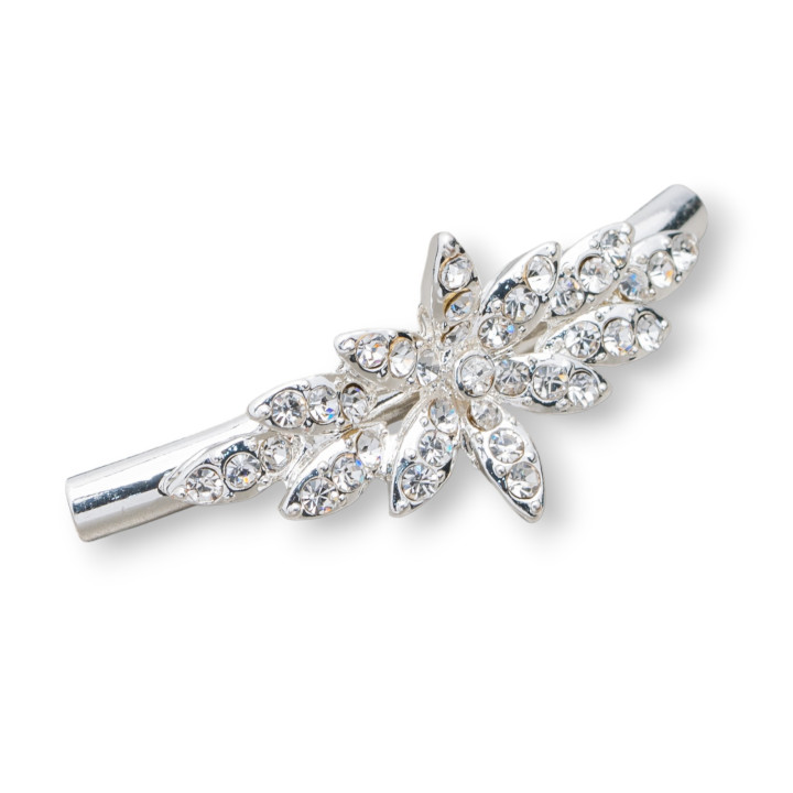 Composants Laiton Tube Avec Fleurs et Strass 45mm 16pcs Argent