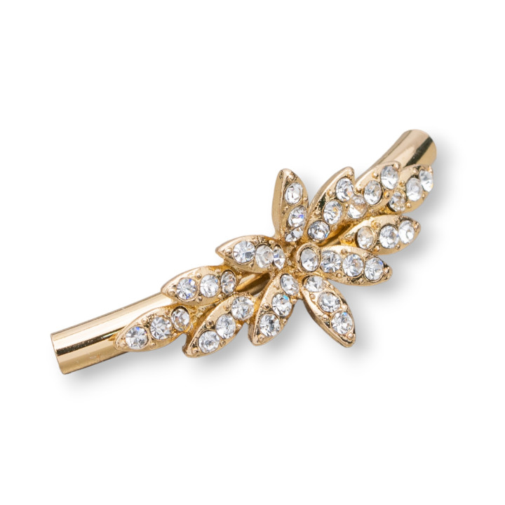 Composants Laiton Tube Avec Fleurs et Strass 45mm 16pcs Doré