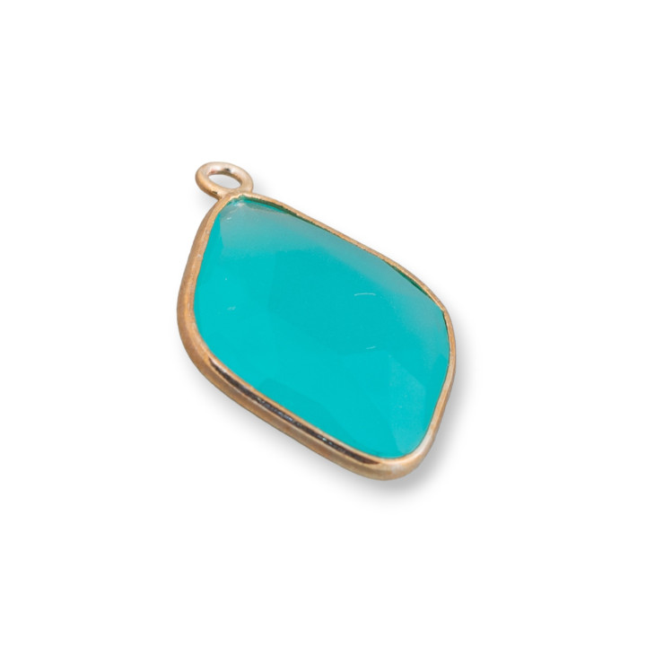 Cabochon Composant Connecteur Ensemble De Cristaux Losange 17x22mm Avec 1 Anneau 10pcs Doré Turquoise