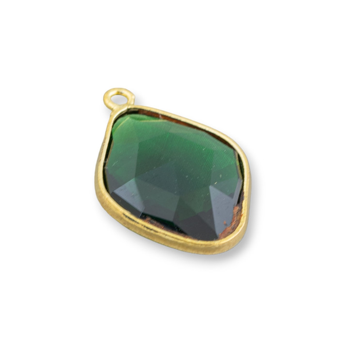 Cabochon Component Connector Set with Rhombus Crystals 17x22mm with 1 Ring 10pcs Golden Emerald Green