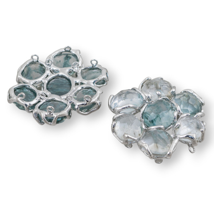 Composant intermédiaire en laiton avec 7 cabochons de pierres précieuses 1pc Phantom Quartz Rhodium