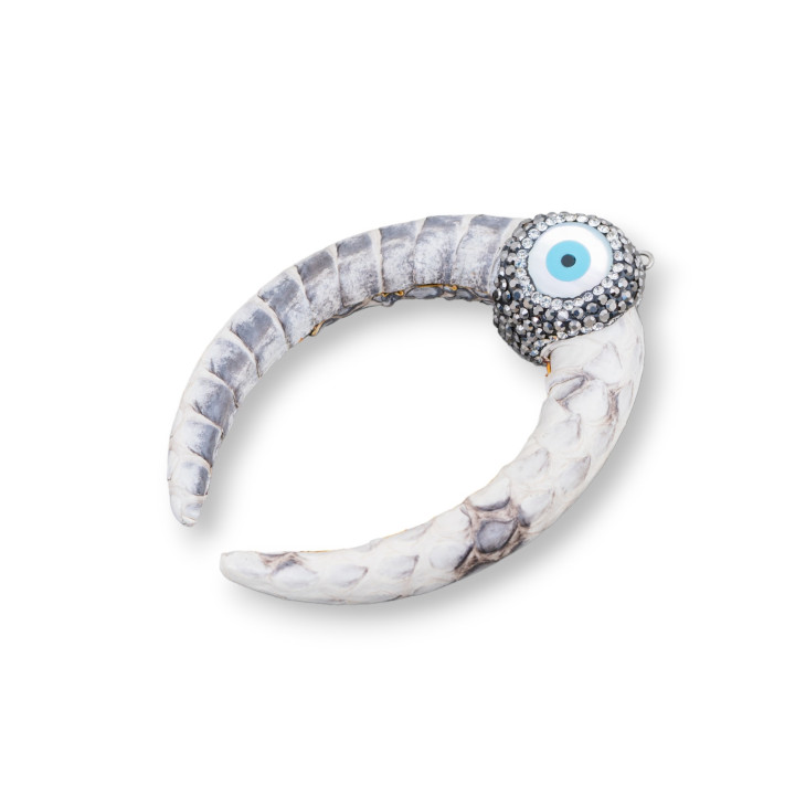 Componente Intramezzo Di SimilPelle Con Strass Marcasite E Pietre Dure Cabochon 50x70mm 1pz Bianco