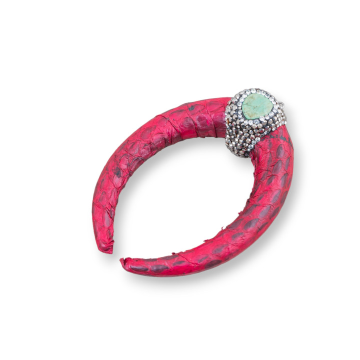 Composant Intermédiaire Similicuir Avec Strass Marcassite Et Pierres Cabochon 50x70mm 1pc MOD4 Rouge