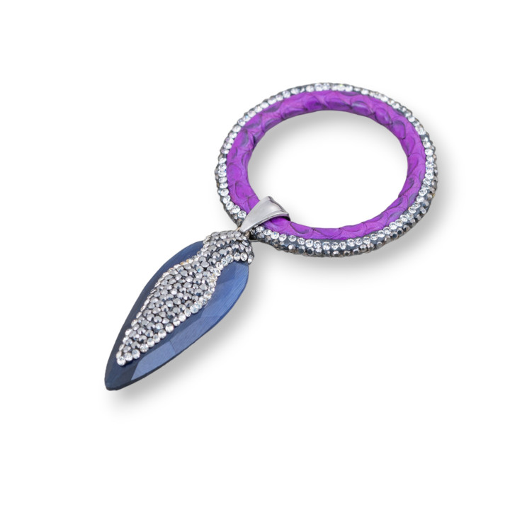 Ενδιάμεσο Εξάρτημα Cat's Eye Simulation Leather and Marcasite Rhinestones 45x90mm 1pc