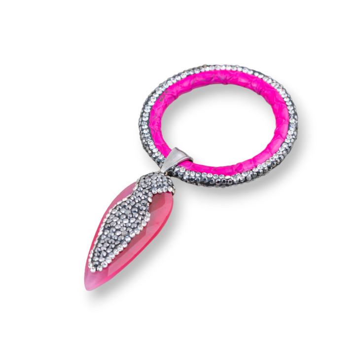 Componente Intramezzo Di SimilPelle Di Occhio Di Gatto E Marcasite Strass 45x90mm 1pz MOD2