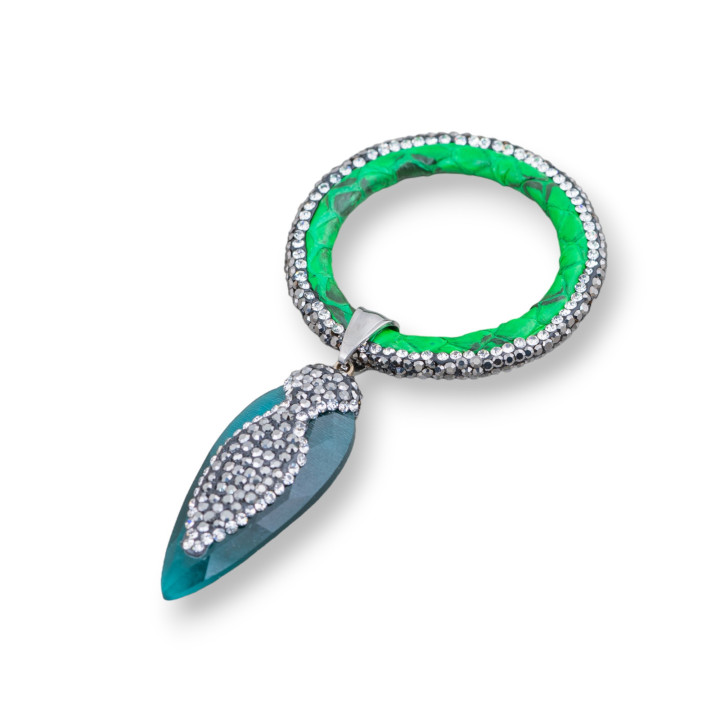 Ενδιάμεσο Εξάρτημα Cat's Eye Simulated Leather and Marcasite Rhinestones 45x90mm 1pc MOD3