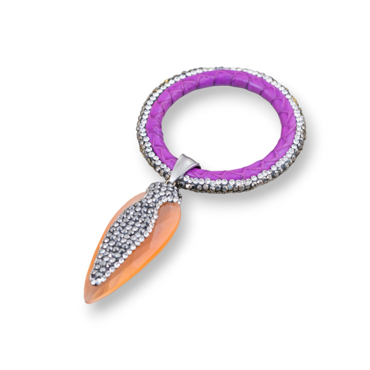 Ενδιάμεσο Εξάρτημα Cat's Eye Simulated Leather and Marcasite Rhinestones 45x90mm 1pc MOD4