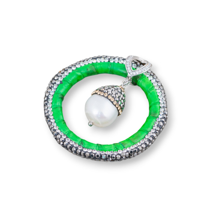 Composant Intermédiaire De Similicuir De Perles De Rivière Avec Marcassite Strass 45mm Vert