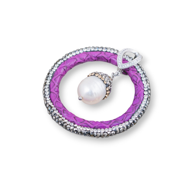 Componente Intermedio De Polipiel De River Pearls Con Marcasita Strass 45mm Morado