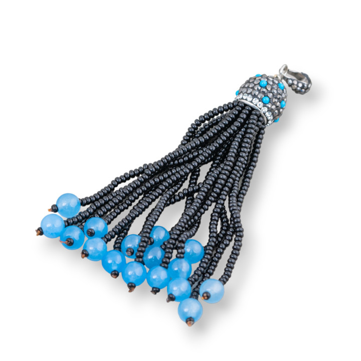 Componente Pendente Di Marcasite Strass Con Perline Di Pietre Dure A Grappolo 95mm