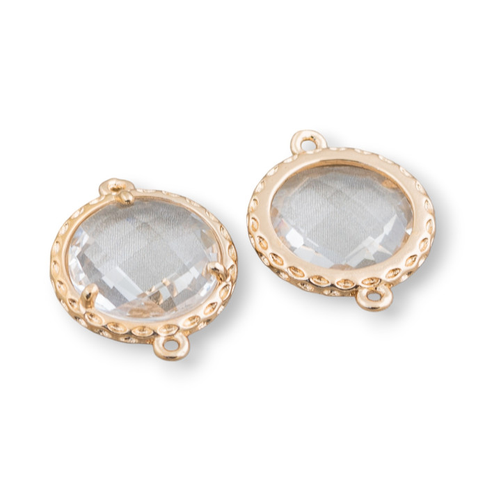 Connettore Componente Di Ottone Con Cristalli Incastonati Tondo 14mm 20pz Dorato Trasparente