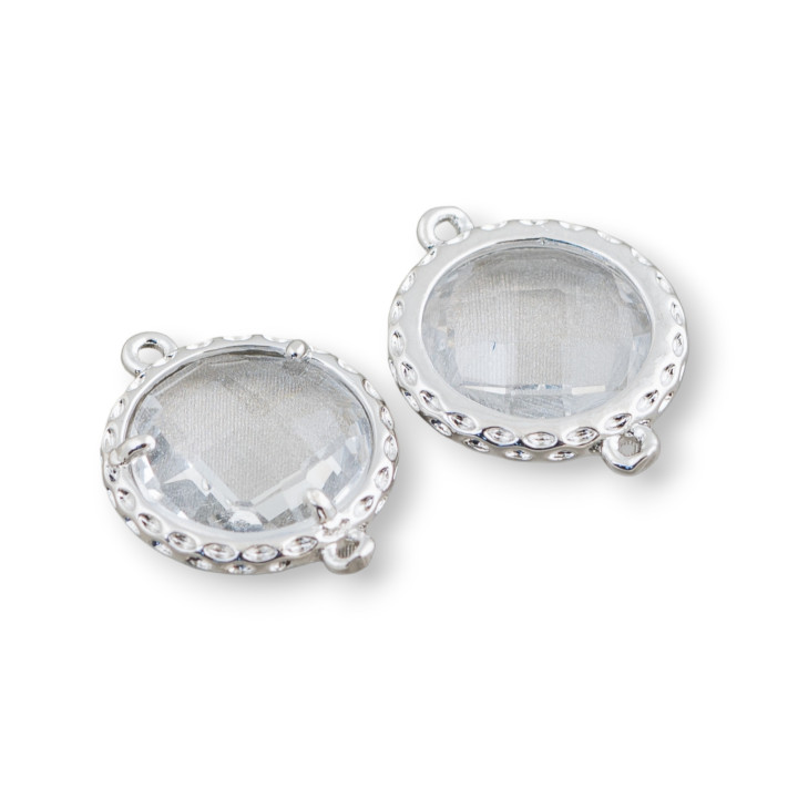 Connecteur de composant en laiton avec cristaux ronds sertis 14mm 20pcs plaqué rhodium blanc