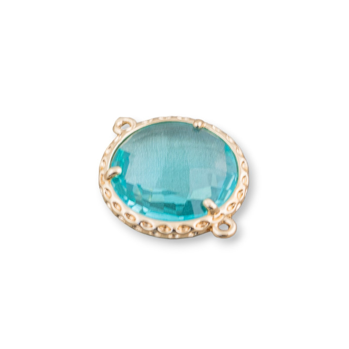 Conector Componente Laton Con Cristales Redondos 16mm 16pcs Dorado Celeste