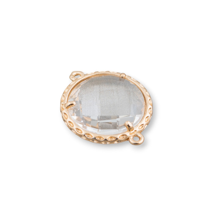 Messing-Komponentenverbinder mit Kristallen, rund, 16 mm, 16 Stück, transparent, golden