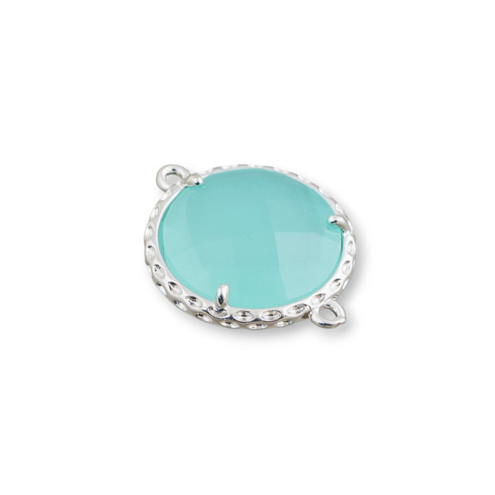 Conector de componente de latón con juego de cristales Redondo 16 mm 16 piezas Agua chapada en rodio