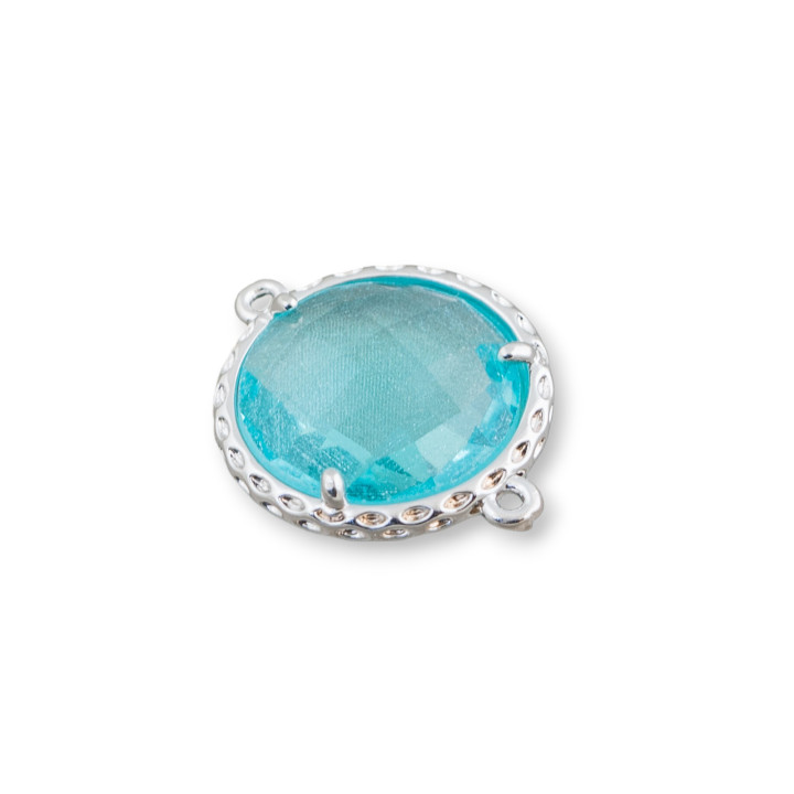 Connecteur Composant Laiton Avec Cristaux Rond 16mm 16pcs Plaqué Rhodium Céleste