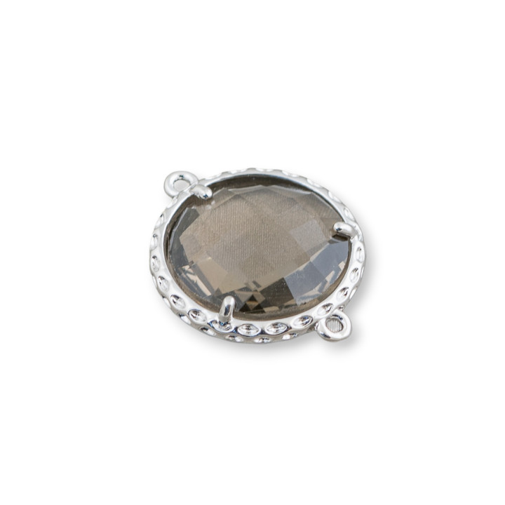 Connecteur Composant Laiton Avec Cristaux Incorporés Rond 16mm 16pcs Rhodium Fumé '