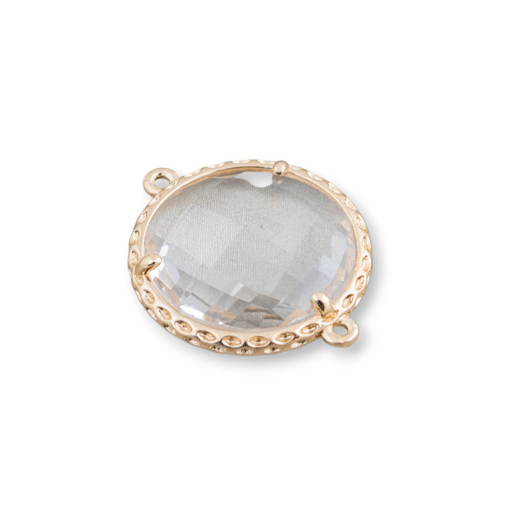 Brass Component Connector with Crystals Set Round 18mm 10pcs Golden White Transparent