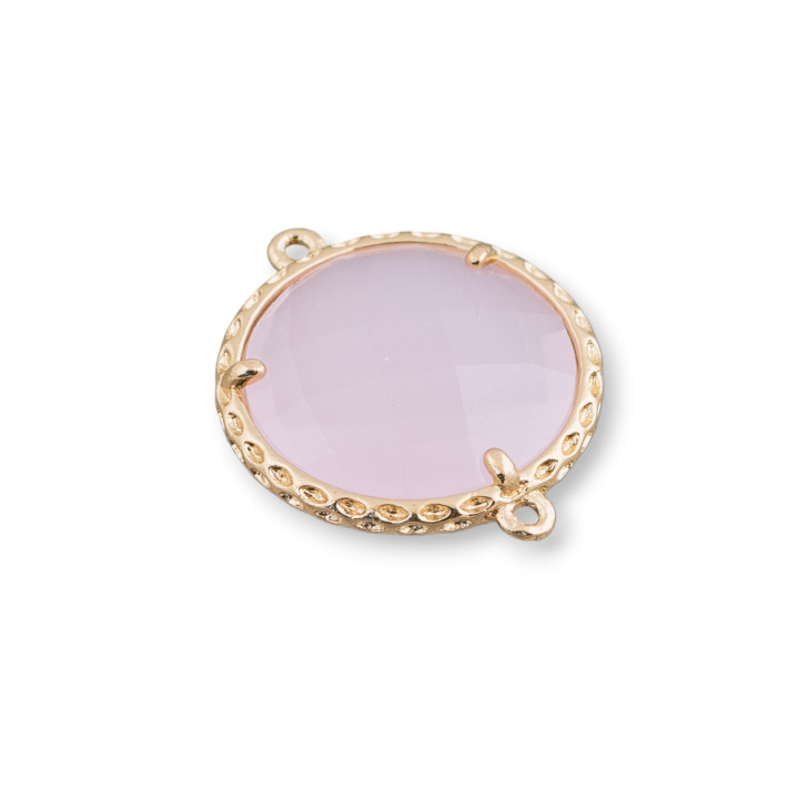 Messing-Komponentenverbinder mit eingebetteten Kristallen, rund, 18 mm, 10 Stück, goldenes Rosa