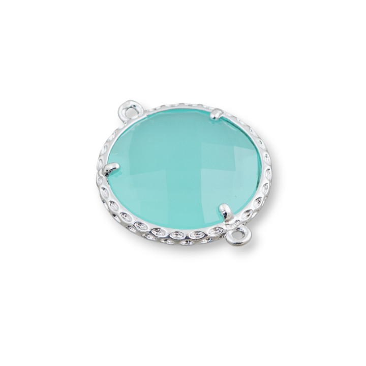 Connettore Componente Di Ottone Con Cristalli Incastonati Tondo 18mm 10pz Rodiato Acqua