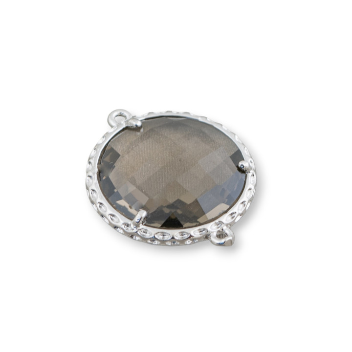 Connettore Componente Di Ottone Con Cristalli Incastonati Tondo 18mm 10pz Rodiato Fume'