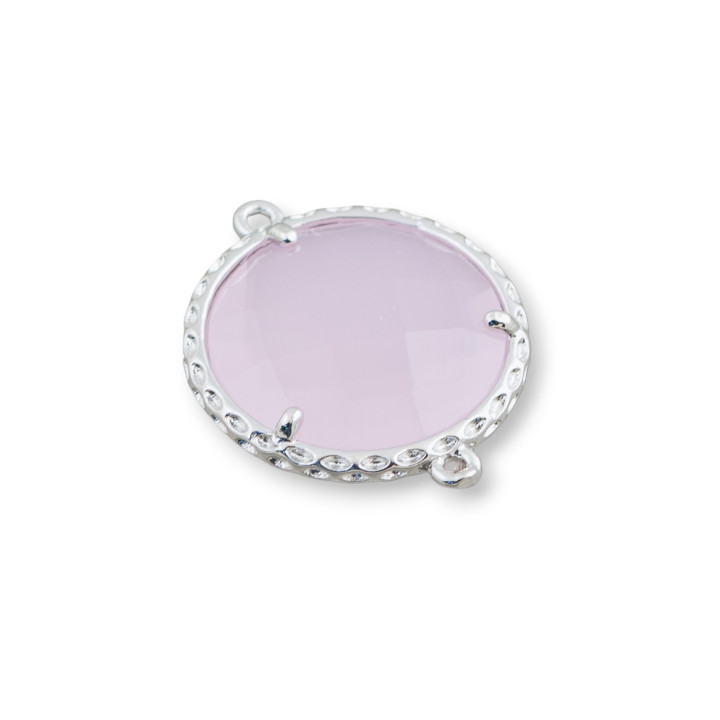 Conector de componente de latón con cristales incrustados Redondo 18 mm 10 piezas Chapado en rodio rosa