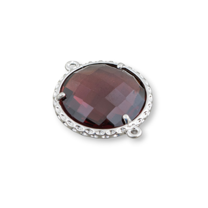 Connecteur Composant Laiton Avec Cristaux Incorporés Rond 18mm 10pcs Rhodié Bordeaux