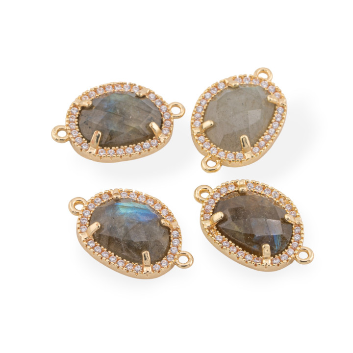 Conector de componente de latón con labradorita incrustada y circón 13x21 mm 10 piezas dorado