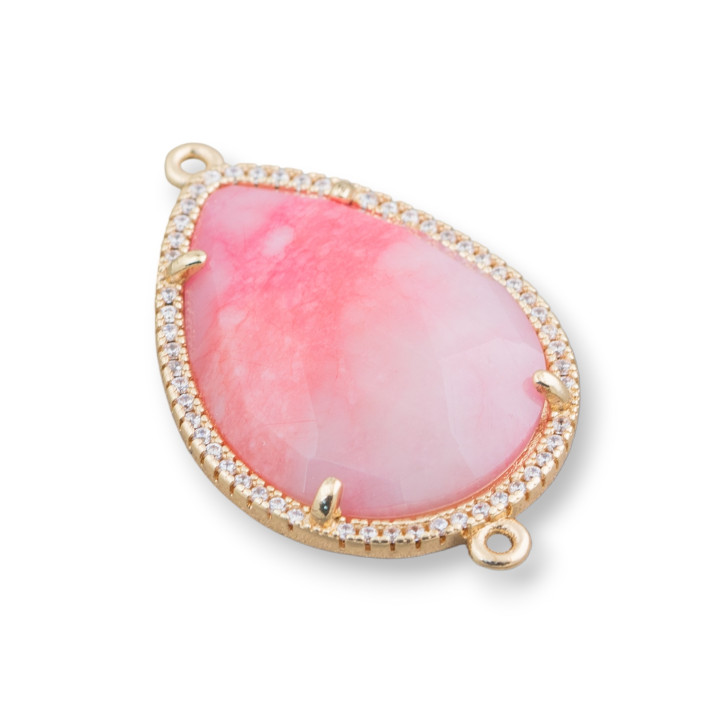 Messing-Komponentenverbinder mit eingebettetem Katzenauge und Tropfenzirkonen 22 x 30 mm mit 2 Ringen 6 Stück goldene orangefarb