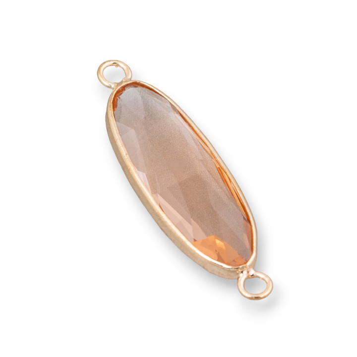Conector de componente de latón con juego de cristales Oval 11x38mm 10pcs Golden Champagne