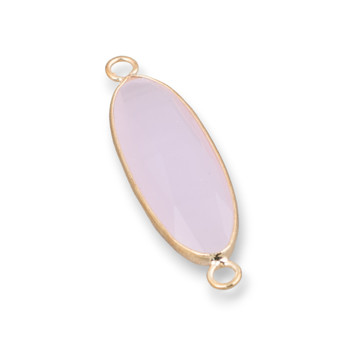 Connettore Componente Di Ottone Con Cristalli Incastonati Ovale 11x38mm 10pz Dorato Rosa