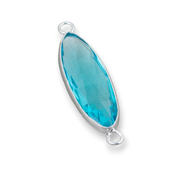 Messing-Komponentenverbinder mit eingebetteten Kristallen, oval, 11 x 38 mm, 10 Stück, rhodiniert, Wasser